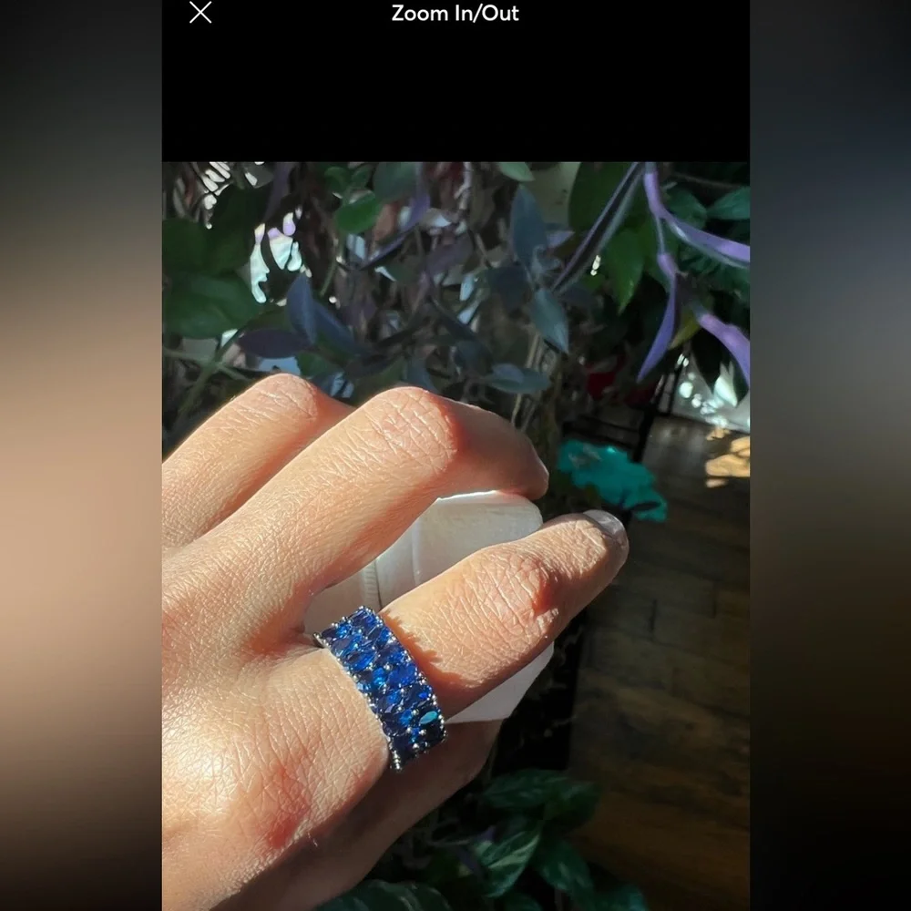 Hematite finish blue sapphire crystal ring size 8 HRTDB1